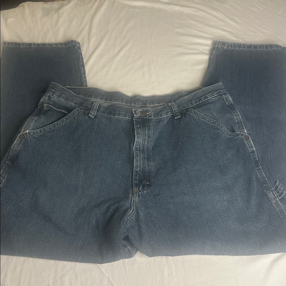 Wrangler Mens Rugged Wear Jeans Sz 38x30 Waist 38” Blue Denim